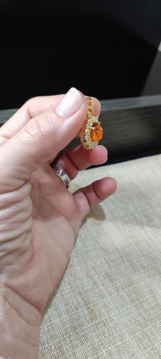 Colgante ámbar y circonitas de plata con baño oro