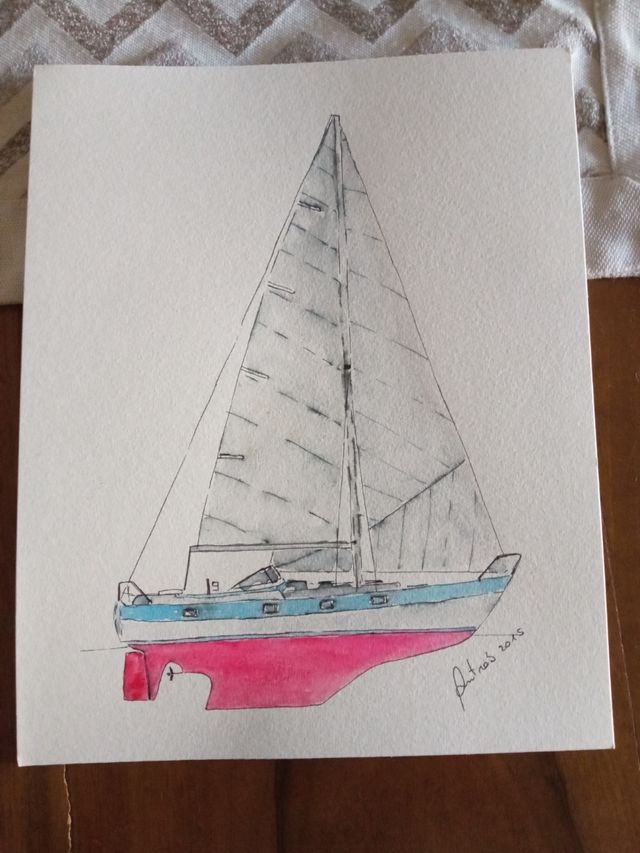 barca a vela su cartoncino ad acquerello