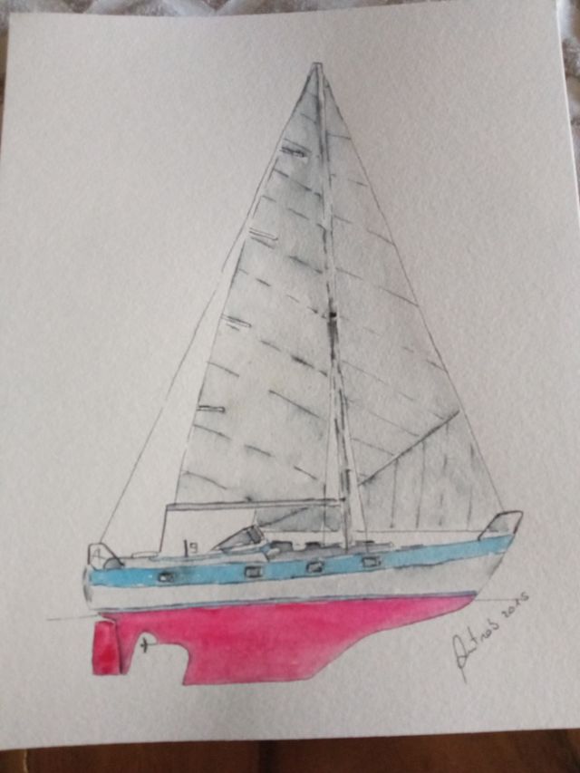 barca a vela su cartoncino ad acquerello