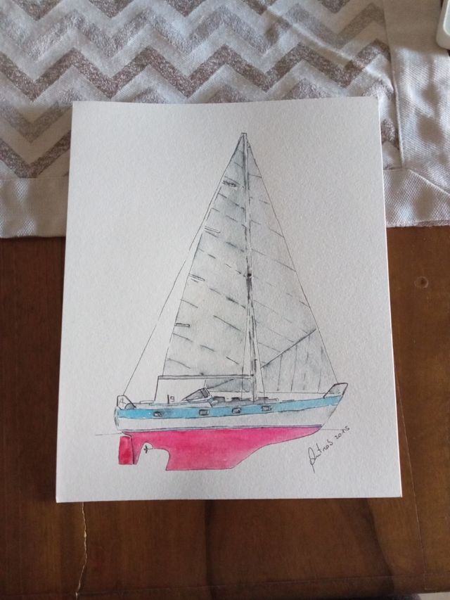 barca a vela su cartoncino ad acquerello