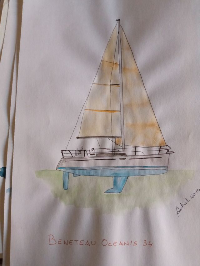 barca a vela su carta ad acquerello