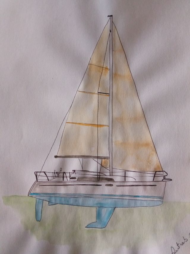 barca a vela su carta ad acquerello