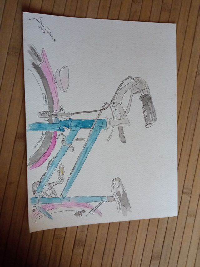 disegno bici su cartoncino ad acquerello