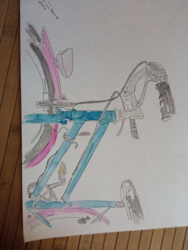 disegno bici su cartoncino ad acquerello