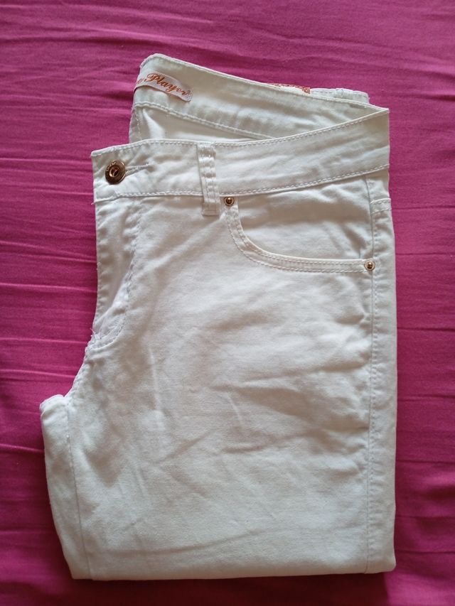 Pantalón Largo "Rose Player", Mujer, Blanco. T-40