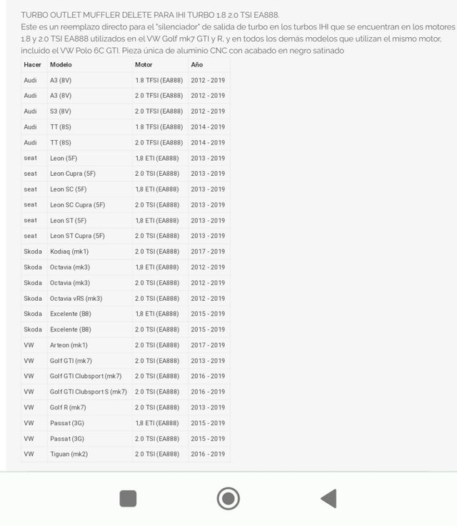 Inlet y muffler Grupo VAG