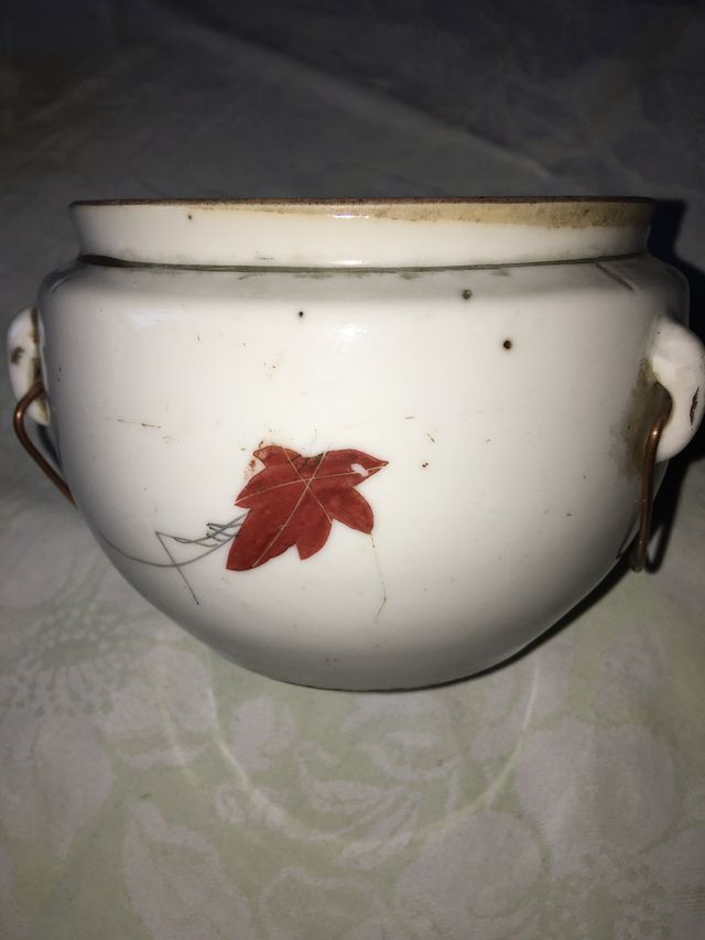 Vaso con coperchio in ceramica con foglia d'acero