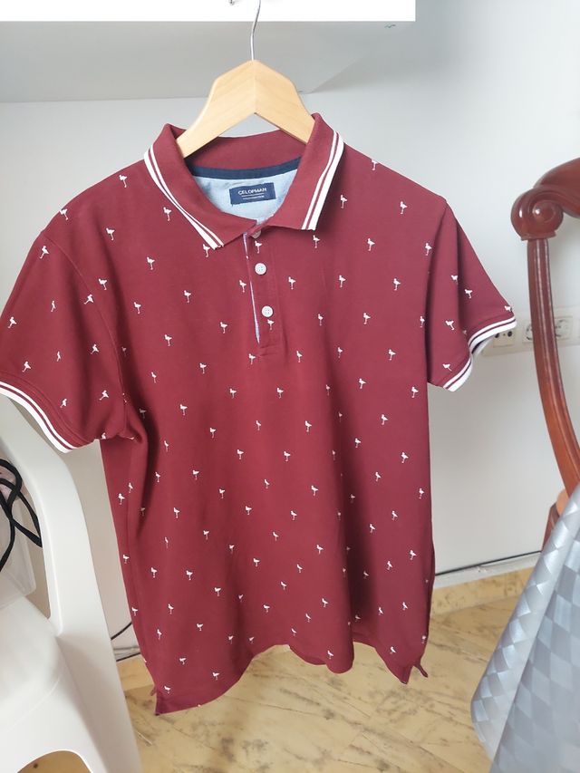 polo de hombre burdeos y blanco