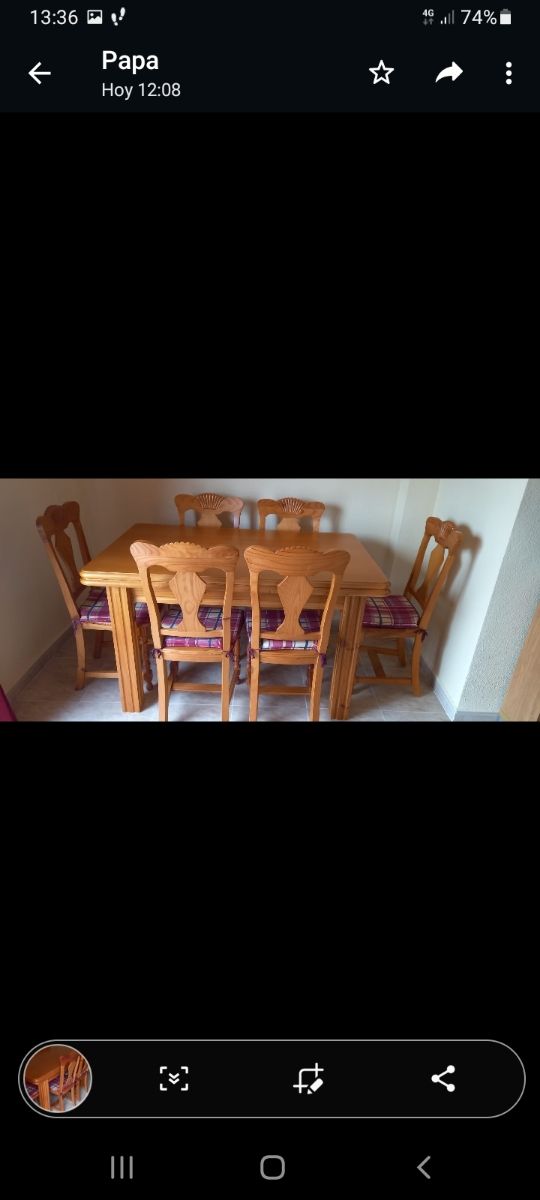 Conjunto mesa extensible 6 sillas y tresillo cama