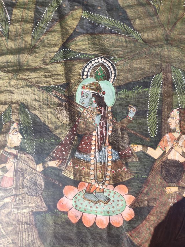 Pintura Krishna Pichwai en seda oro puro