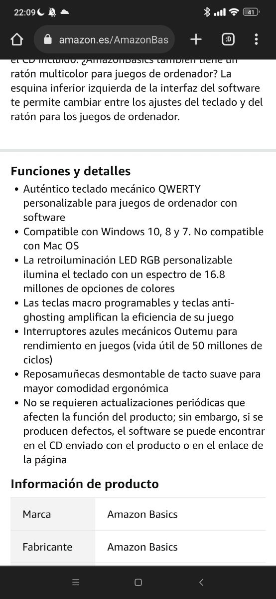 teclado mecanico Switch blue, con rgb