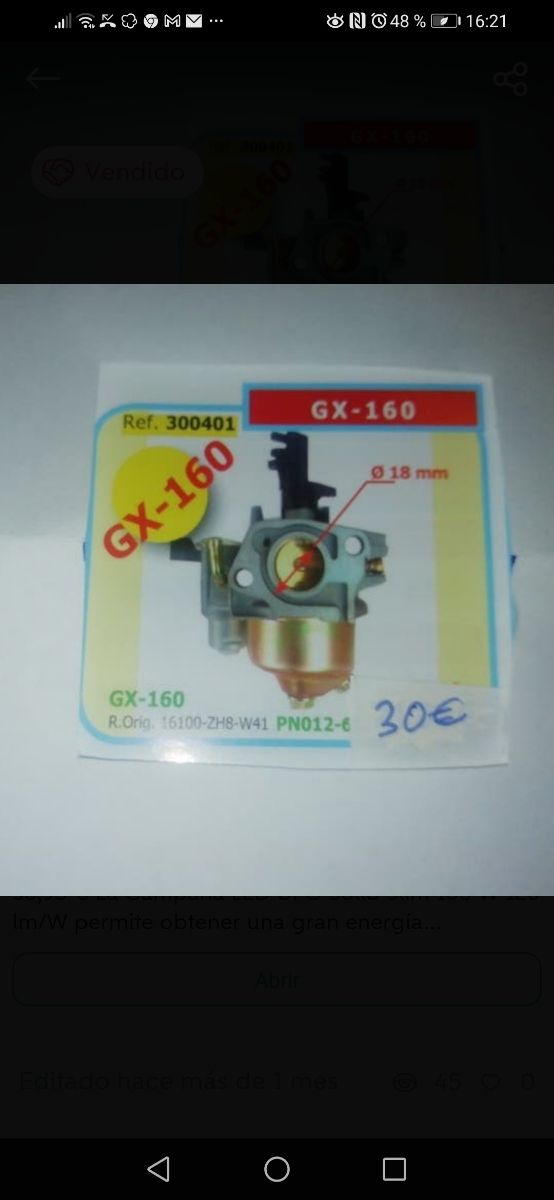 carburador Honda gx160