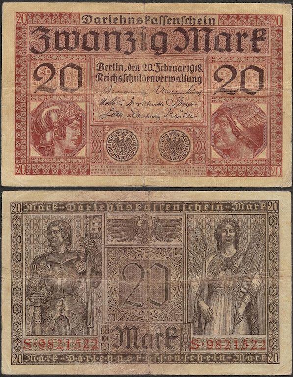 ALEMANIA - 8 billetes de 5 a 50 mark (1914-1929)
