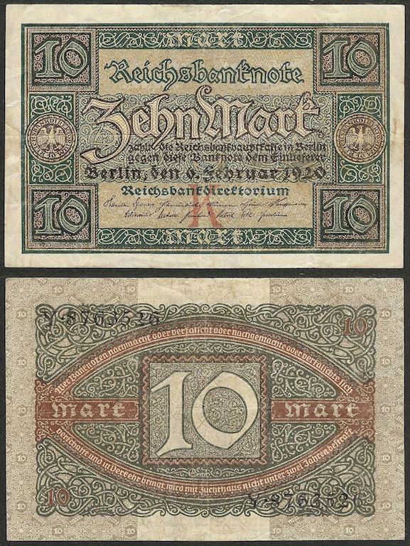 ALEMANIA - 8 billetes de 5 a 50 mark (1914-1929)