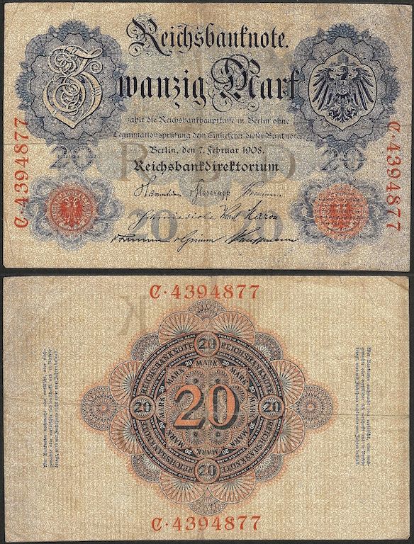 ALEMANIA - 8 billetes de 5 a 50 mark (1914-1929)
