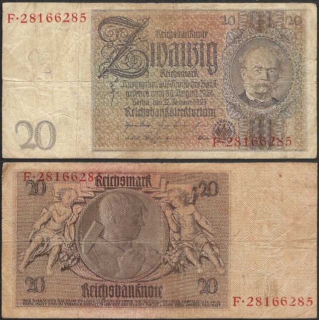 ALEMANIA - 8 billetes de 5 a 50 mark (1914-1929)
