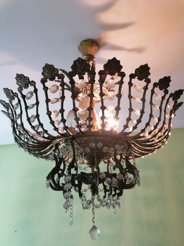 Lampara bronce con cristal stras.