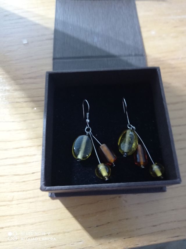 Pendientes Plata y cristales ambar