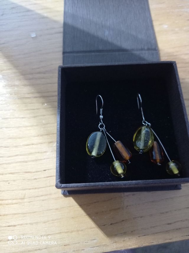 Pendientes Plata y cristales ambar