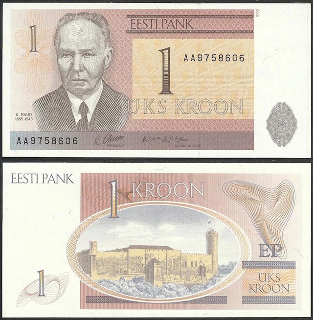 ESTONIA - 5 billetes 1 kroon a 25 krooni 1937-2007