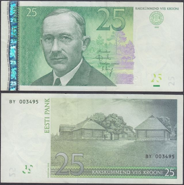 ESTONIA - 5 billetes 1 kroon a 25 krooni 1937-2007