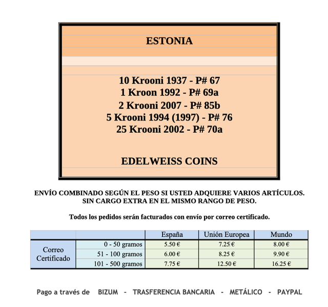 ESTONIA - 5 billetes 1 kroon a 25 krooni 1937-2007