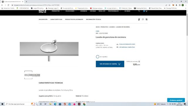 Lavabo de porcelana de encimera Roca