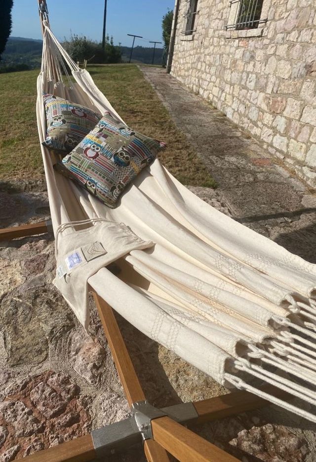 Base Hamaca de madera para jardín+Hamaca algodón de segunda mano por