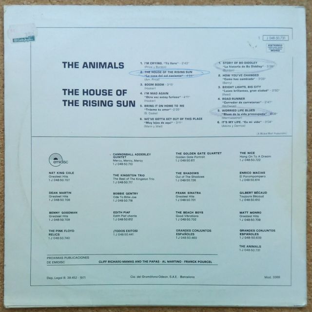 THE ANIMALS-, HOUSE OF THE RISING SUN-, ÁLBUM 12".