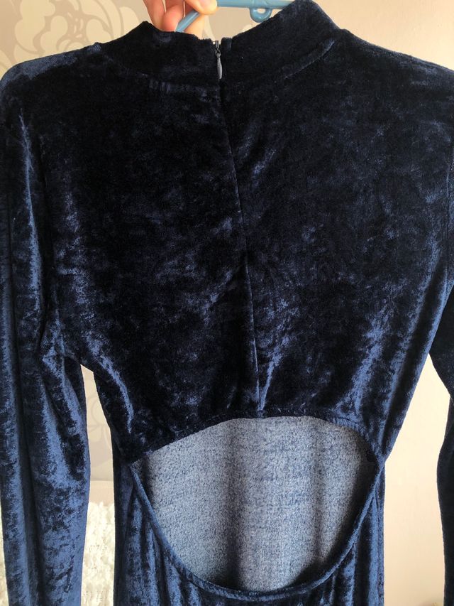 Vestido efecto terciopelo azul noche