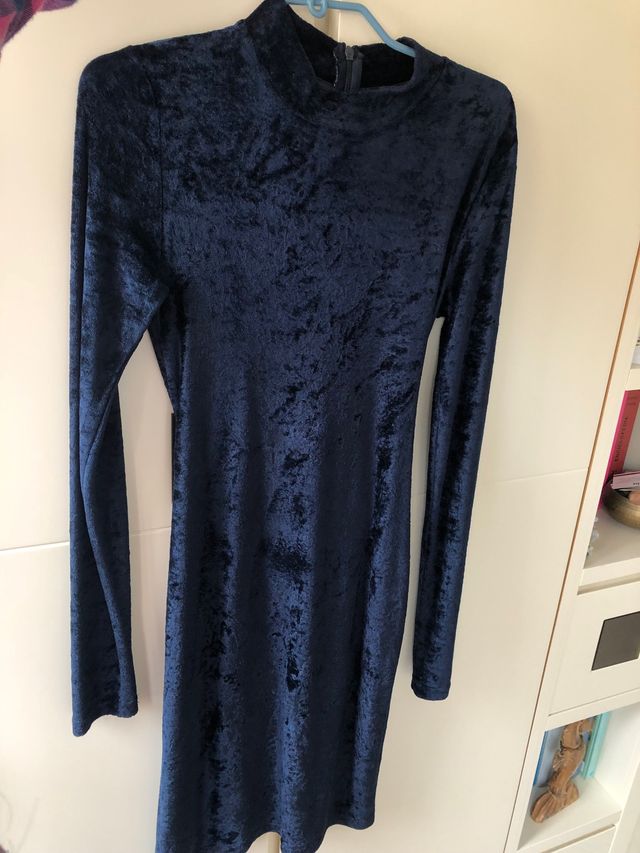 Vestido efecto terciopelo azul noche