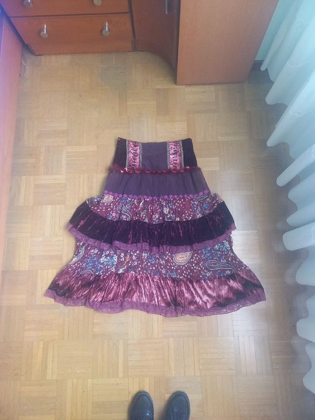 falda larga terciopelo granate