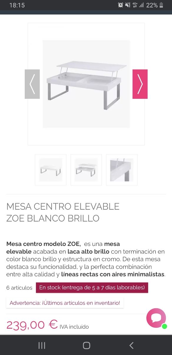 Mesa de centro elevable