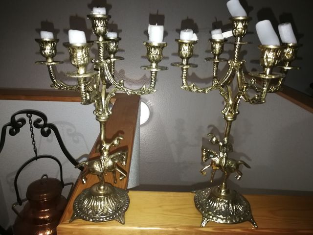 RELOJ + 2CANDELABROS. forjado pesado bronce.