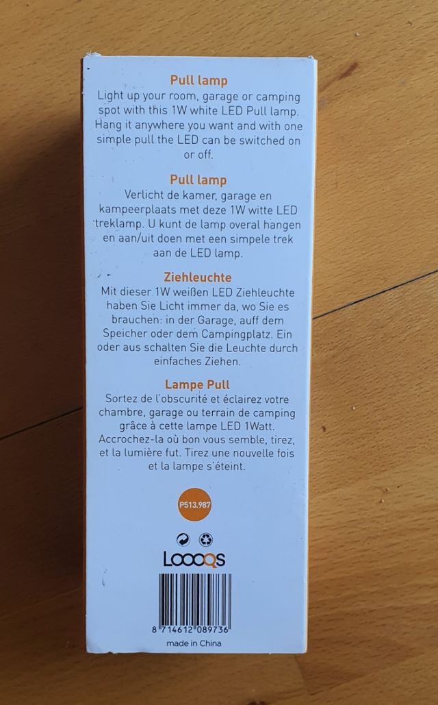 lámpara Led con cordón se enciende y apaga tirando