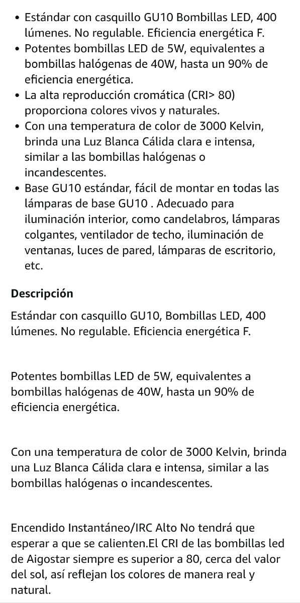 LED Bombilla 5w , casquillo GU10 pack de 10