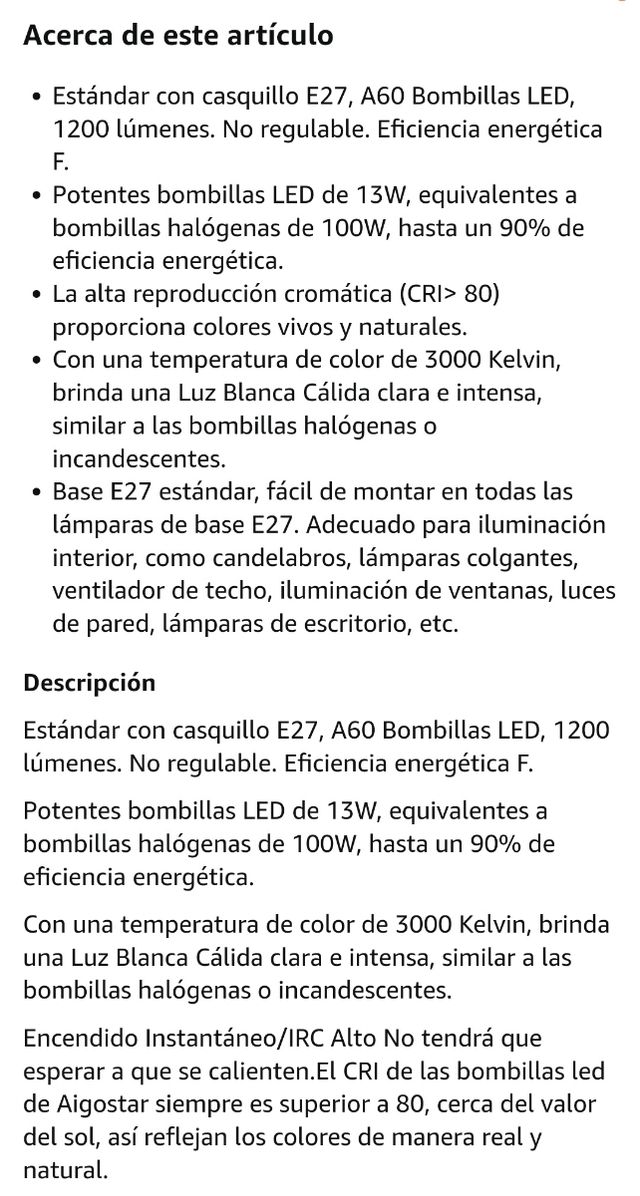 13W LED Bombilla, casquillo E27 Luz Blanca Cálida
