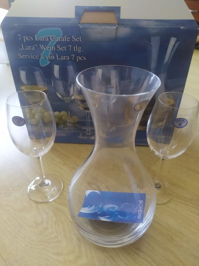 JUEGO JARRA Y COPAS CRISTAL DE BOHEMIA