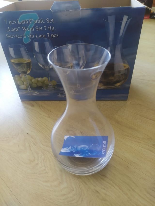 JUEGO JARRA Y COPAS CRISTAL DE BOHEMIA