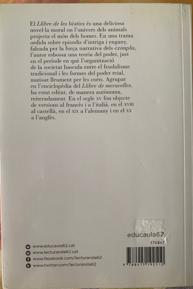 Llibre de les bèsties. Ramón Llull.