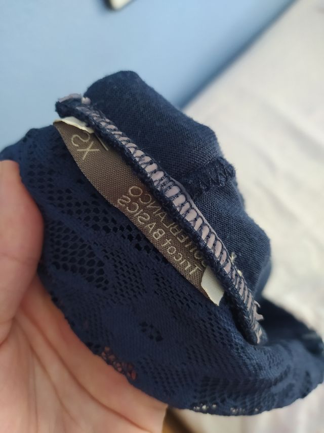 Pantalón de encaje azul marino, Blanco