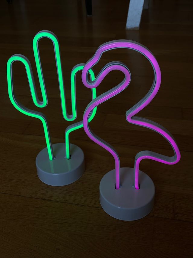 Pack Cactus y Flamenco, luces neon, con pilas. 