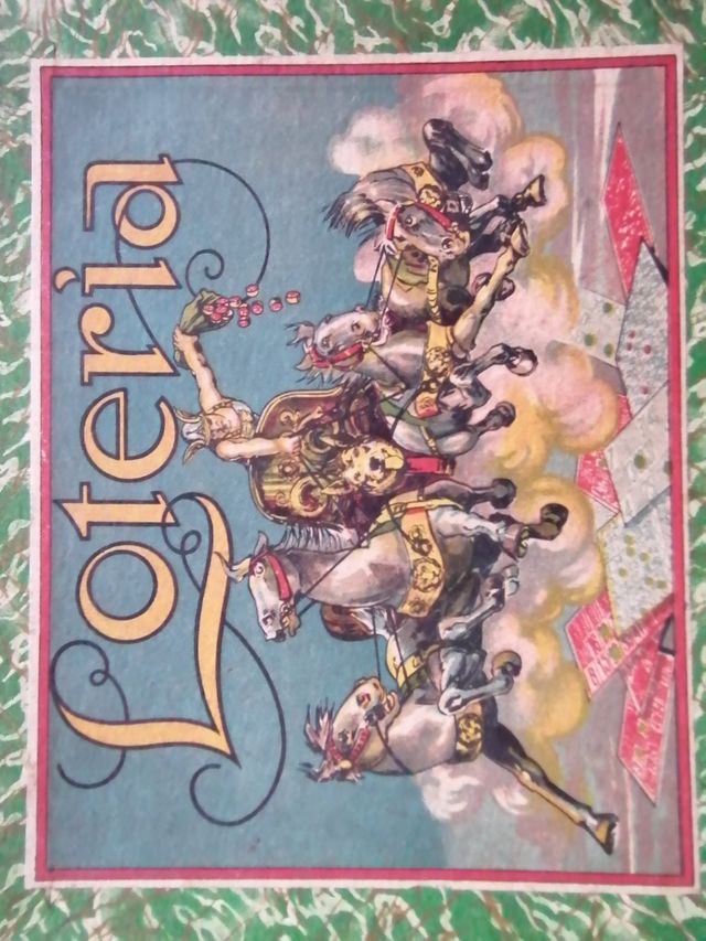 juego LOTERÍA antiguo, fichas madera