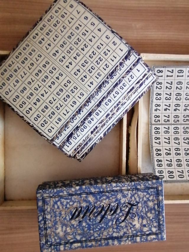 juego LOTERÍA antiguo, fichas madera