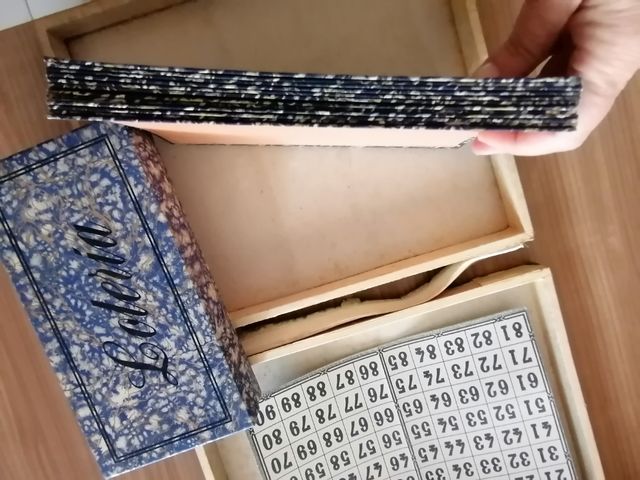 juego LOTERÍA antiguo, fichas madera
