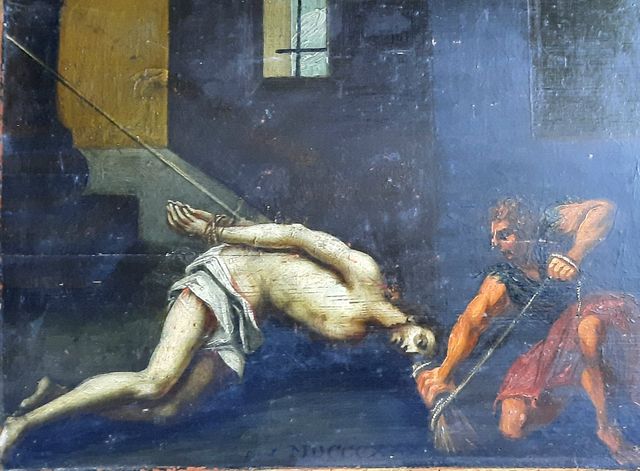 PINTURA AL ÓLEO. FLAGELACIÓN DE CRISTO