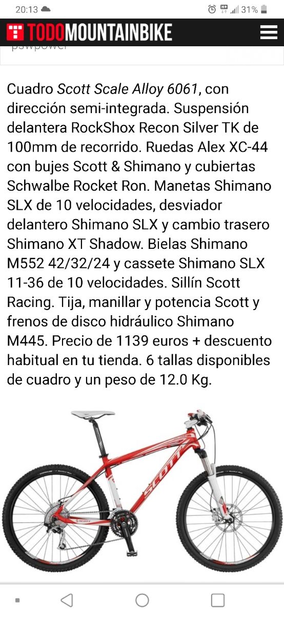 bicicleta MTB scott scale 60 talla m/l