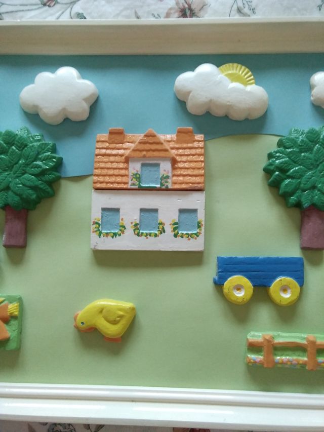 Cuadro infantil manualidad marco de madera