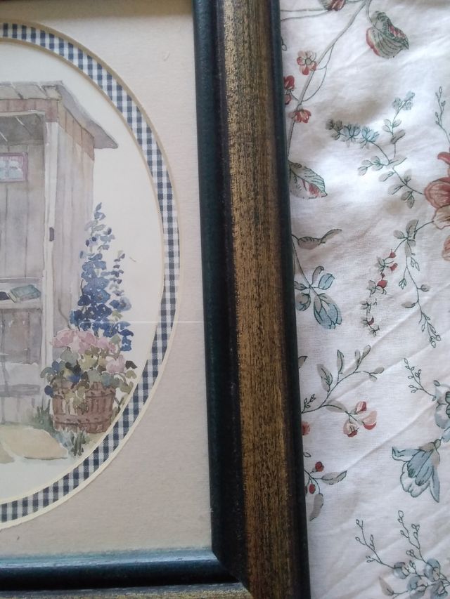 Acuarela retrete antiguo buen marcó madera