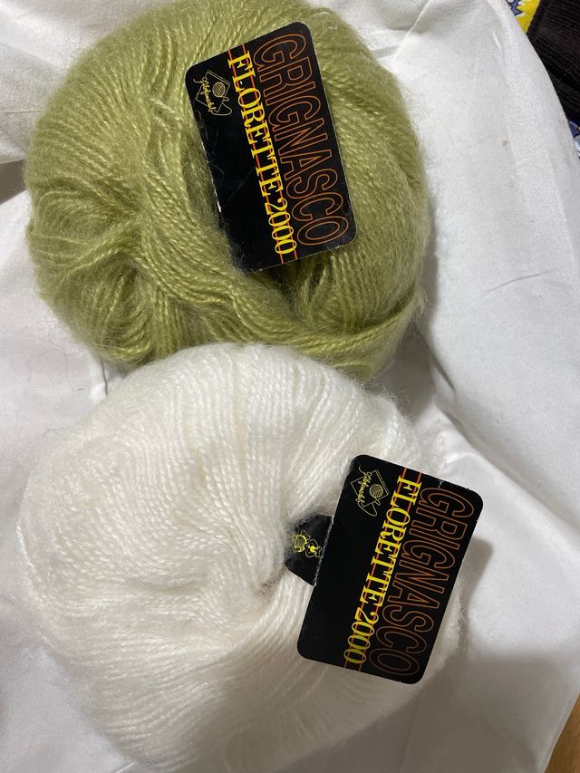 Mohair misto lana bianco e verde acido